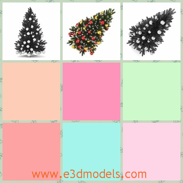 3d model of Christmas tree - This 3d model is about a colorful Christmas tree. This tree has thick green leaves and many red balls and small bulbs.