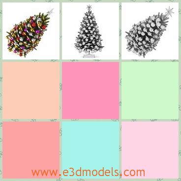 3d model of Christmas tree - There is a 3d model which is about a pretty Christmas tree. This tree has sharp green leaves and along it we can see red and sliver balls.