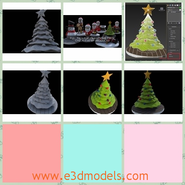 3d model of Christmas tree - This 3d model is about an awesome cartoon Christmas tree which has a yellow star on the top and green leaves. This cartoon tree is just 11cm so you can put it on your desk.