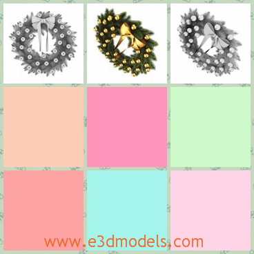 3d model of Christmas wreath - Here is a 3d model which is about a Christmas wreath, This wreath is made of green branches and on it we can see small golden balls.