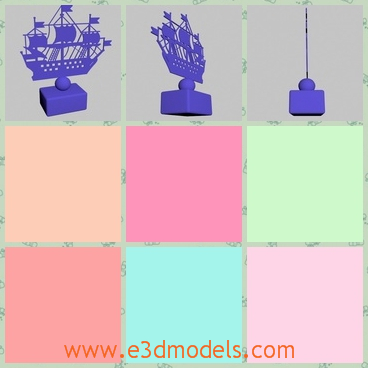 3d model of decorative sailing ship - This 3d model is about a decorative sailing ship which has purple color. This ship is very thin and has a cuboid base.