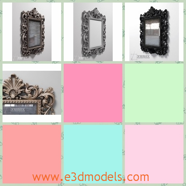 3d model of ornate wall mirror - This 3d model is about an ornate wall mirror which has a fancy frame which is about many flowers and leaves.