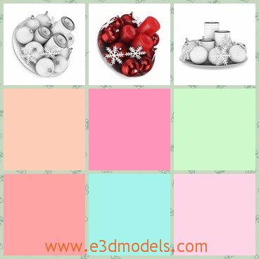 3d model of red Christmas table decoration - Here we have a 3d model which is about Christmas decoration. On the sliver plate we can see big red candles and shiny balls in red color.