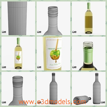 3d model of white wine bottles - This is a 3d model which shows us two white wine bottles. In these bottles we can see light yellow wine.