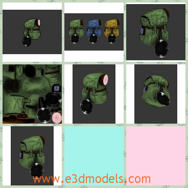 3d model the backpack inn green - This is a 3d model of the backpackin green,which is large enough to fill stuffs.The model is shining and the color is the most common one.