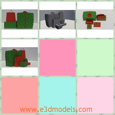 3d model the bags of the gifts - This is a 3d model of the bags of the gifts and presents,which is green and red.The colorful bags are charming.