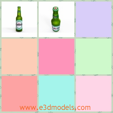 3d model the beer bottle in green - This is a 3d model of the beer bottlw in green,which is common in the life.The model is made with special materials.