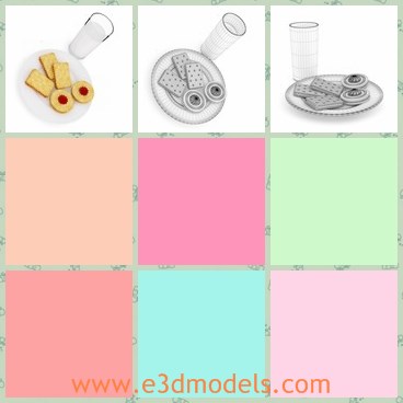 3d model the biscuit - This is a 3d model of the biscuit,which is presented with milk and other food.The food is sweet and common in life.The milk is pure and popular.