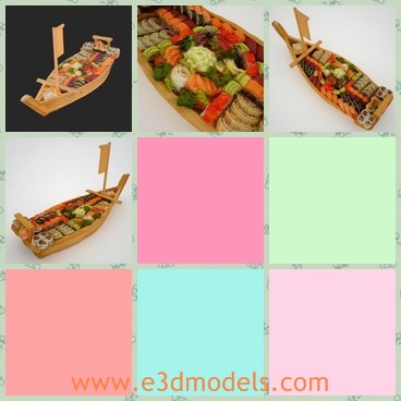 3d model the boat with food - This is a 3d model of the boat with food on it,which is small and popular in CHina.The model is filled with vegetables.