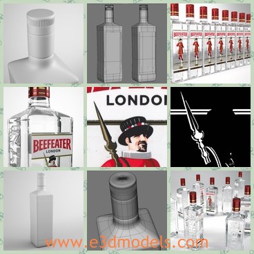 3d model the bottles - This is a 3d model of the beefeater gin bottles with smoothable surface.Everything is polygons. All materials are Maxwell 2.x materials, and the scene is ready to render.