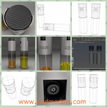 3d model the bottles - This is a 3d model of the bottles,which are used as the cruets and the store the oil in the kitchen.The oil can be used to put in the salad.