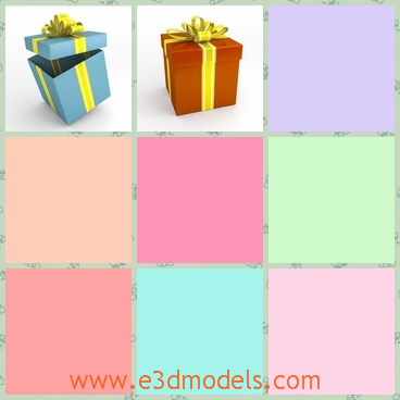 3d model the box for gifts - This is a 3d model of the box for gifts,which is pretty and colorful.The ribbon maked the box prettier and the box is used to store the presents.