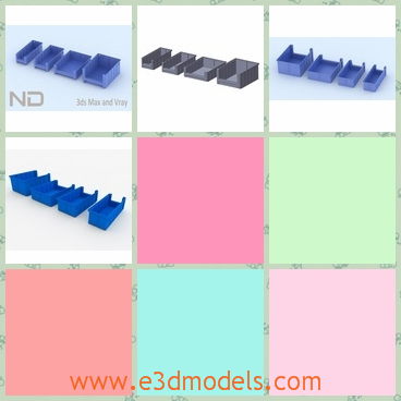 3d model the boxes in blue - This is a 3d model of the boxes in blue,which is plastic and common in the life.The model is usually used in the family.