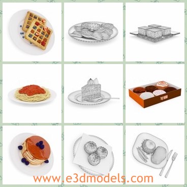 3d model the breakfast food - This is a 3d model of the breakfast,which is placed in the plate.The food includes the cake,the waffle,the chicken and the steak.