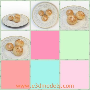 3d model the buns - Ths is a 3d model of the buns on plate,which is small and the food is baked and yummy.