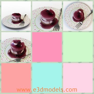 3d model the cake with a pork - This is a 3d model of the sweet cake,which is presented with a pork besides.The cake is made of blueberry and jam,which is yummy and charming.