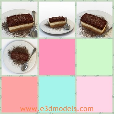 3d model the cake with the spoon - This is a 3d model of the cake with the spoon,which is small and delicious.The cake contains the chocolate and cream.
