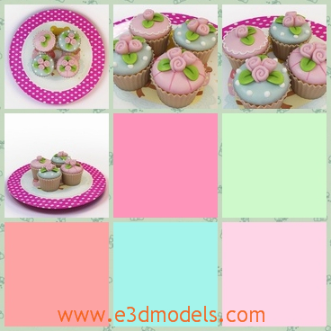 3d model the cakes in four - This is a 3d model of the cakes,which are appeared in four as a group.The model is so cute and can be treated as the yummy dessert after dinner.