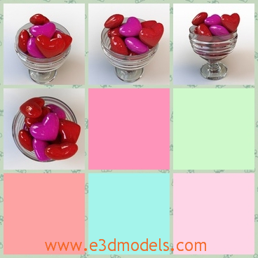 3d model the candy in the bowl - This is a 3d model of the candy in bowl,which is made in glass and the candies are red and pink.