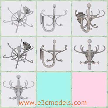 3d model the coat hanger besides the wall - This is a 3d model of the coat hanger besides the wall,which is small but useful and the hanger has several hooks with it.