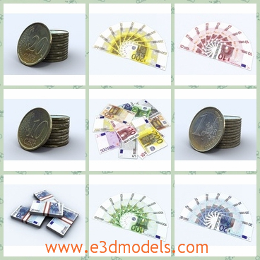 3d model the coins and the cashes - This is a 3d model of the coins and the cashes,which are coming from Europe and made with standart materials.