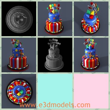 3d model the colorful cake - This is a 3d model of the colorful cake,which is cute and popular among kids.THe model is made for a birthday party.