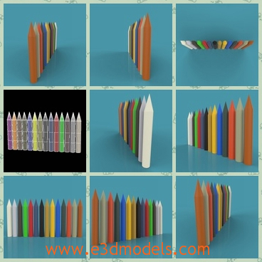 3d model the colorful crayons - This is a 3d model of the colorful crayons,which are standing on the desk.The pens are ready to be used.