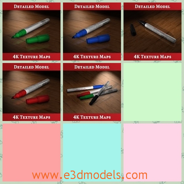 3d model the colorful pens - This is a 3d model of the colorful pens on the desk,which are lying there and the model have the same shape with one another.