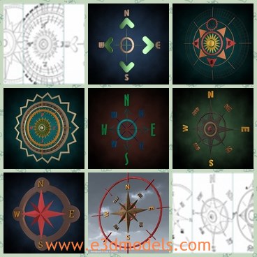 3d model the compass - This is a 3d model of compass roses originally created in Cinema 4D.Roses vary in style, complexity and shape from classic nautical symbols to more simple, modern designs.
