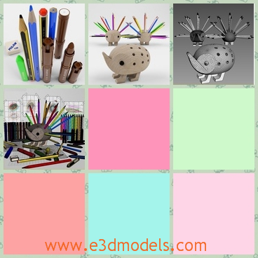 3d model the crayons of kids - This is a 3d model of the crayons of kids,which is the drawing pencils.There are also eraser,pensils and marker.