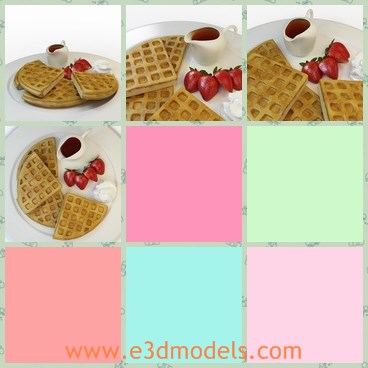 3d model the cream and the waffle cookies - This is a 3d model of the cream and the waffle cookies as the breakfast,which is the common food in the morning in European countries.