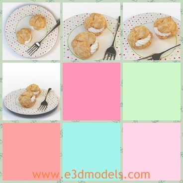 3d model the cream on the plate - This is a 3d model of the cream puffs on the plate,which is the common dessert in our daily life.
