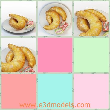 3d model the croissant - This is a 3d model of the croissant,which is the dessert made of bread,butter and strawberry.The food is so yummy and popular.