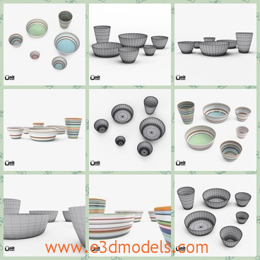 3d model the cups and bowls - This is a 3d model of the cups and bowls,which are showed in different shapes.The model is made in modern styles.