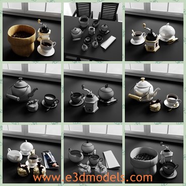 3d model the cups in kitchen - This is a 3d model of the cups in kitchen,which is modern and new.The model contains the coffee cups,the magazine and other set.This set contains 4 highly detailed models mini sets, which can also be purchased separately.