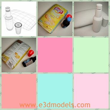 3d model the drinks and the chips - This is a 3d model of the drinks and chips,which are common in the bags.The model contains chips,potato and other snacks.