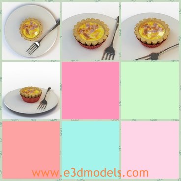 3d model the egg tart - This is a 3d model of the egg tart in the plate along with the fork,which is the dessert food for people.The egg tart is not expensive, about 3 RMB each.