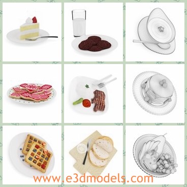3d model the foods on plate - This is a 3d model of the foods on plate,which is delicious and popular at breakfast table.There are steak,chicken,nugget,soup and spaghetti.