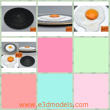 3d model the fried egg - This is a 3d model of the fried egg,which is the breakfast in the morning.THe model is placed on a plate and the plate is fine and pretty.