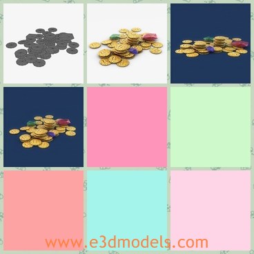 3d model the gold coins - This is a 3d model of the glod coins and gems,which are ownd by the pirates in the ancient times.They are now belong to the government.