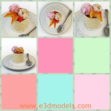 3d model the ice cream - This is a 3d model of the ice cream,which is made of fruit and cream.The dessert is sweat and yummy.