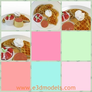 3d model the ice cream and the waffle - This is a 3d model of the ice cream and the waffle,which is the common dessert in our life.The ice cream is yummy and the waffle is sweat.
