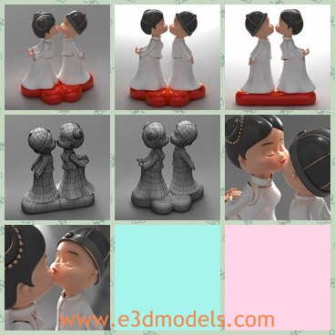 3d model the kissing couple - This is a 3d model of the statue,which has a couple kissing on it.The model is cute and popular among the young people.
