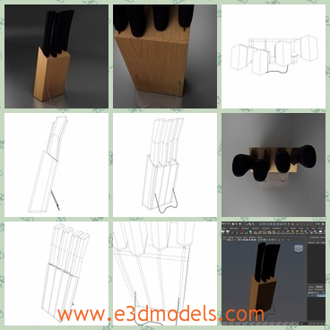 3d model the knives in the wooden block - This is a 3d model of the knives in the wooden block,which are used in the kitchen.The model was designed to provide a high definition in a low poly.