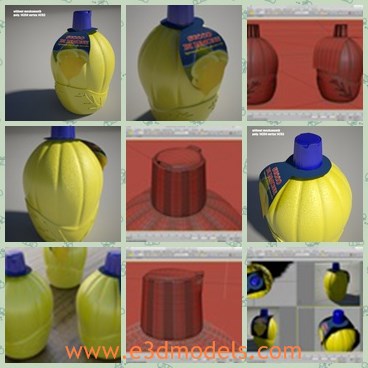 3d model the lemon juice in the bottle - This is a 3d model of the lemon juice in the bottle,which is yellow and standing on the floor.