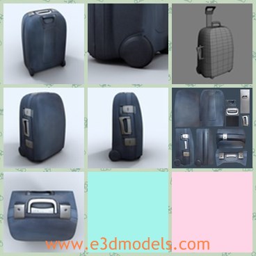 3d model the luggage in dark blue - This is a 3d model of the luggage in dark blue,which is wheeled and easy to carry.The model is common and popular in the life.