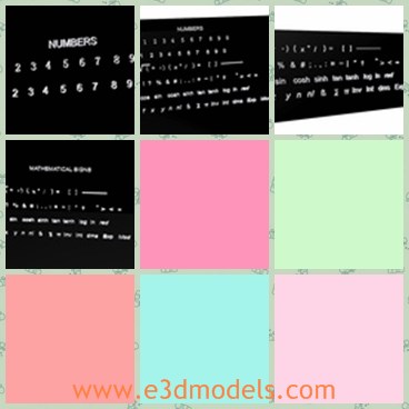 3d model the math numbers - This is a 3d model of the math numbers,which is white and obvious.The model is the mathematic sign in common life.