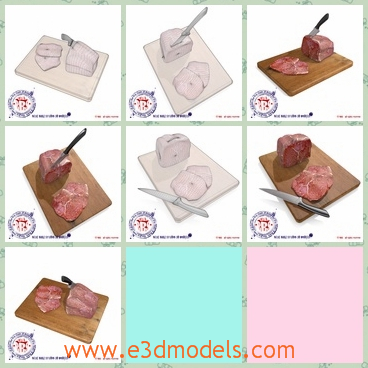 3d model the meat of beef - This is a 3d model of the meat of beef,which is cutting on the board and the knife is piercing into the meat of cow.