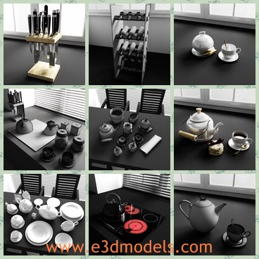 3d model the new items in the kitchen - This is a 3d model of the new items in the kitchen,which are new and made with high quality.The model contains the glass,the cup,the snacks,the dishes and bottles.
