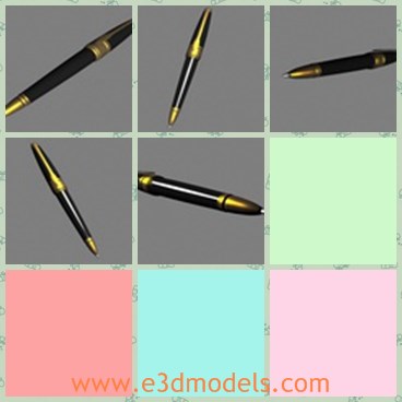 3d model the pen - This is a 3d model of the ballpoint pen,which is made just like the pen.The model is black with gold line.